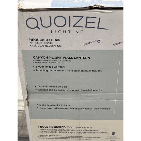 Quoizel Canyon 1-Light 9.88”H x 7”W Matte Black Hardwired Outdoor Wall Light. - Picture 6 of 12